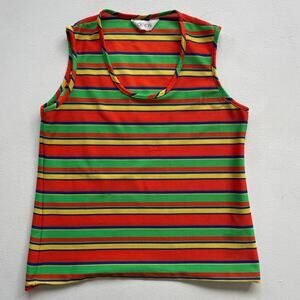 Vtg 70s Bright Striped Sleeveless Tank Top Shirt / DEVON / Sz M/L / Retro Mod